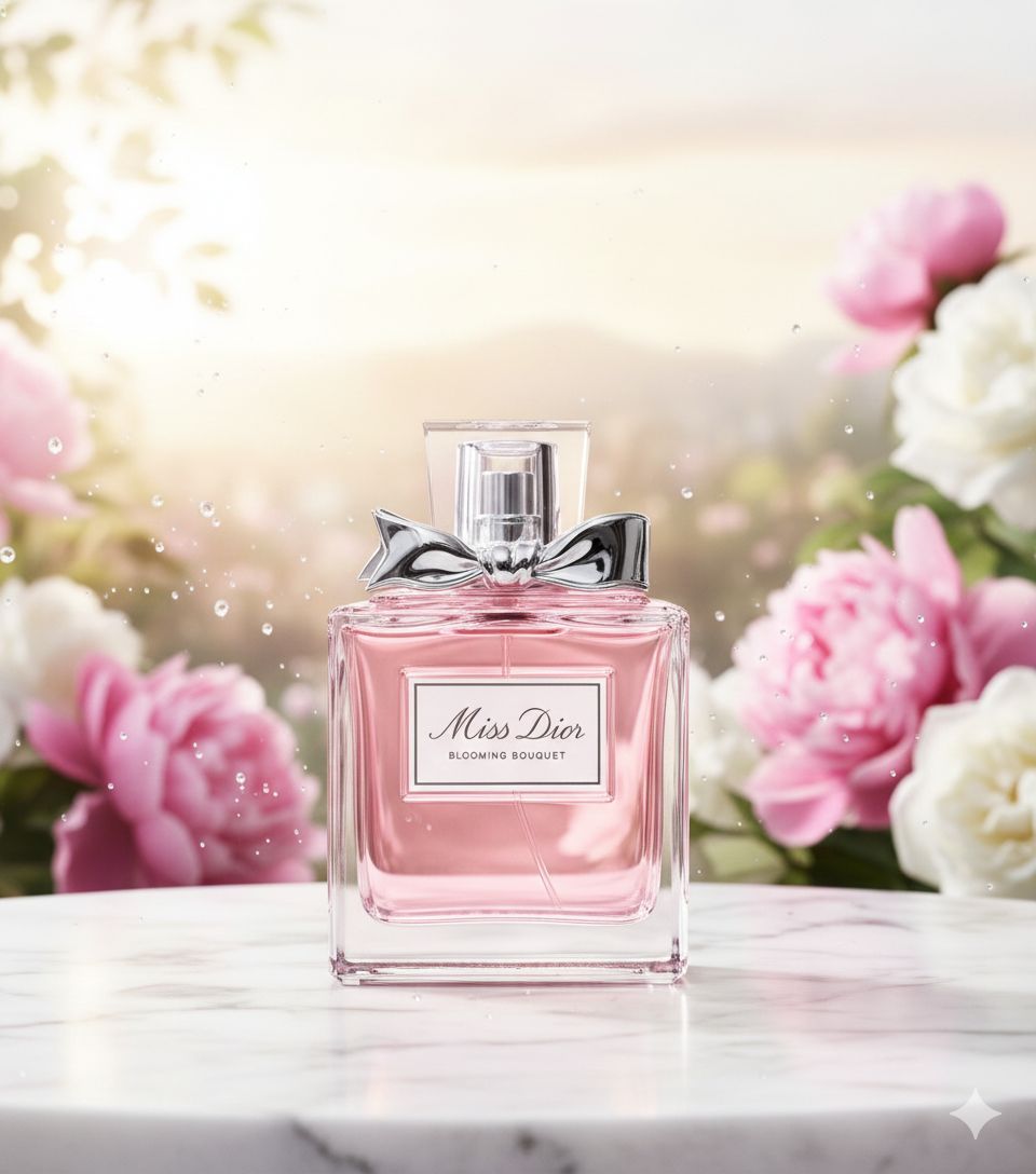 Back view of Miss Dior Blooming Bouquet Eau de Toilette Spray 3.4 oz fragrance bottle
