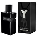 Black YSL perfume bottle and packaging on a white background