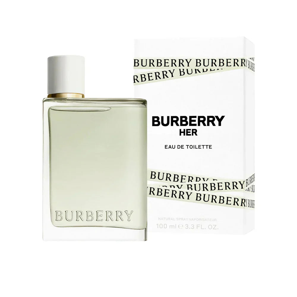 Bottle and packaging of Burberry Her Eau de Toilette on a white background