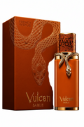 Vulcan Sable perfume bottle and packaging with snake design on a brown background