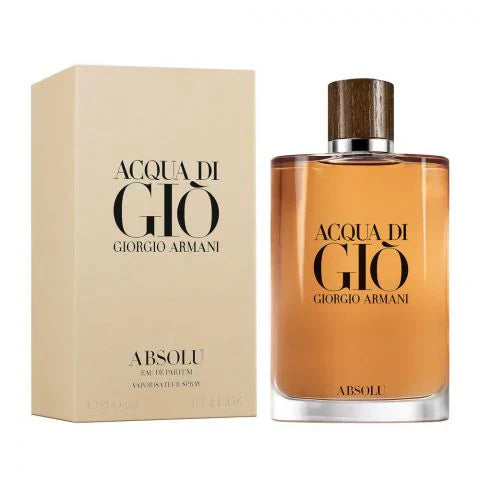 Acqua di Giò Absolu perfume bottle and packaging on a white background