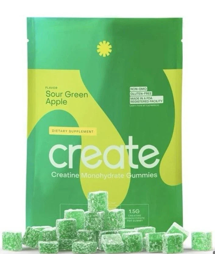 Creatine Monohydrate Gummies for Men & Women (Sour Green Apple, 90 ct)